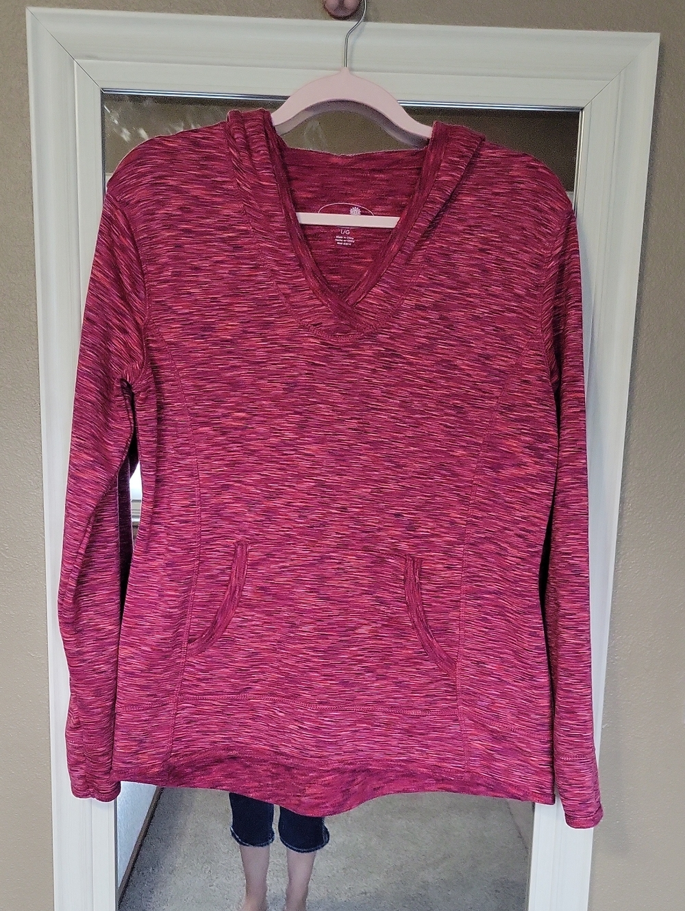 Tangerine Pink Space-Dye V-Neck Hoodie